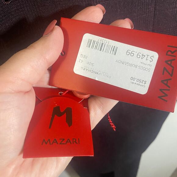 Mazari NWOT Mens Burgundy Plaid Suit Set of Jacket & Trousers Sz 42 Regular - Picture 8 of 15